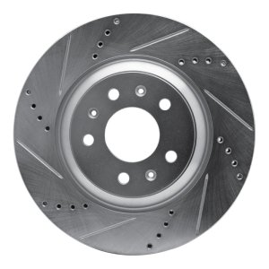 Cadillac CTS Brake Rotor (1) - Front Left - R1 Concepts - Drilled & Slotted - Silver - `04-`08